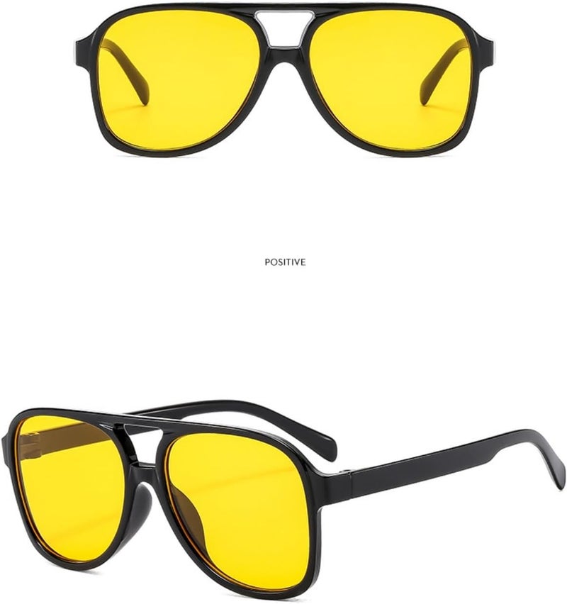 IKUVNA Vintage Aviator Sunglasses for Women Men 70s Glasses Retro Oversized Yellow Lens Shades - Image 4